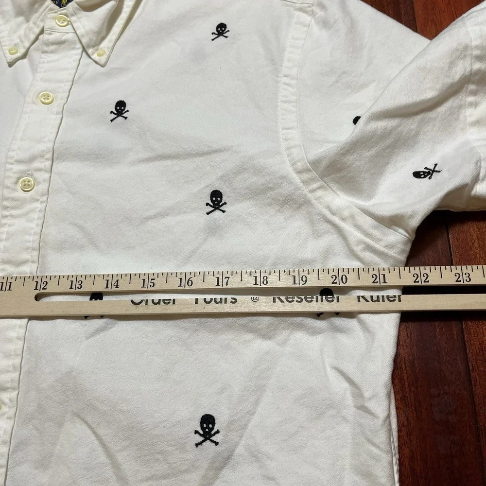 Ralph Lauren Shirt Mens Large Skull Crossbones Slim Workwear Short Slv AOP READ*